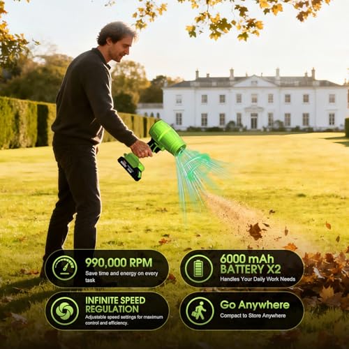 Leaf Blower 2x6.0Ah Battery & Charger,Electric Cordless Leaf Blower(Green)