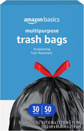 Amazon Basics Multipurpose Drawstring Trash Bags, 30 Gallon Capacity, Tear