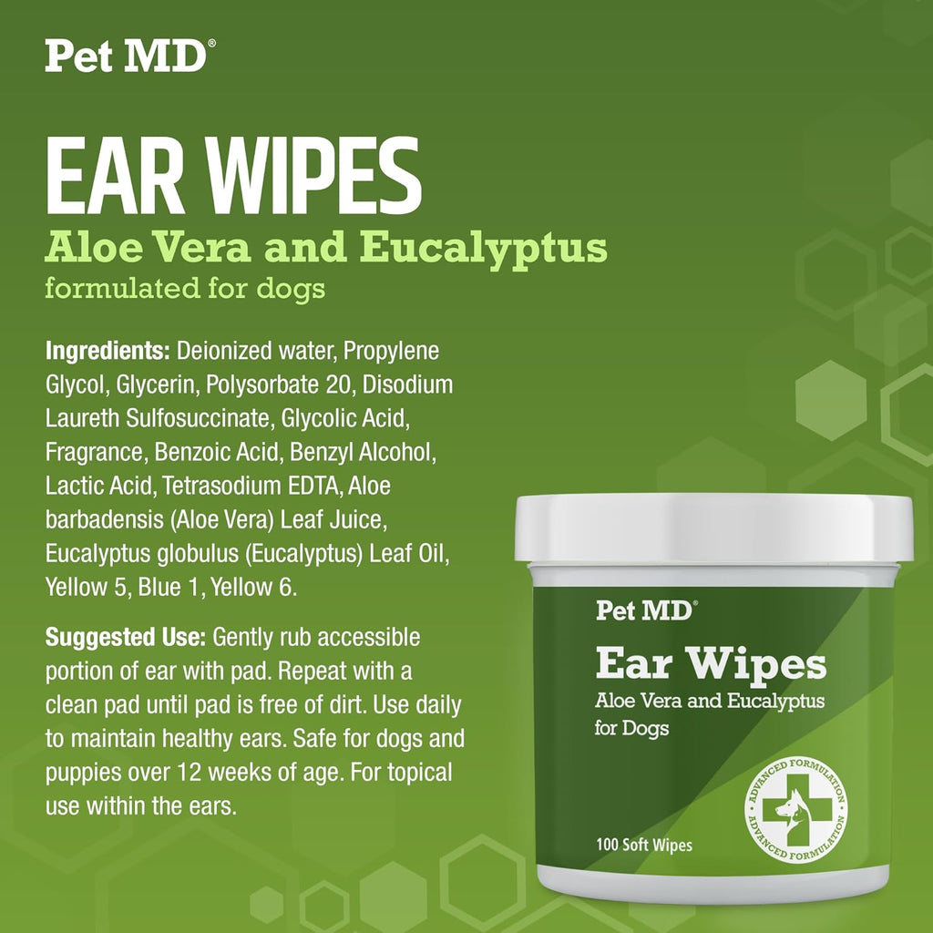 Pet MD - Dog Ear Cleaner Wipes - Otic Cleanser for Dogs to Stop Ear Itching
