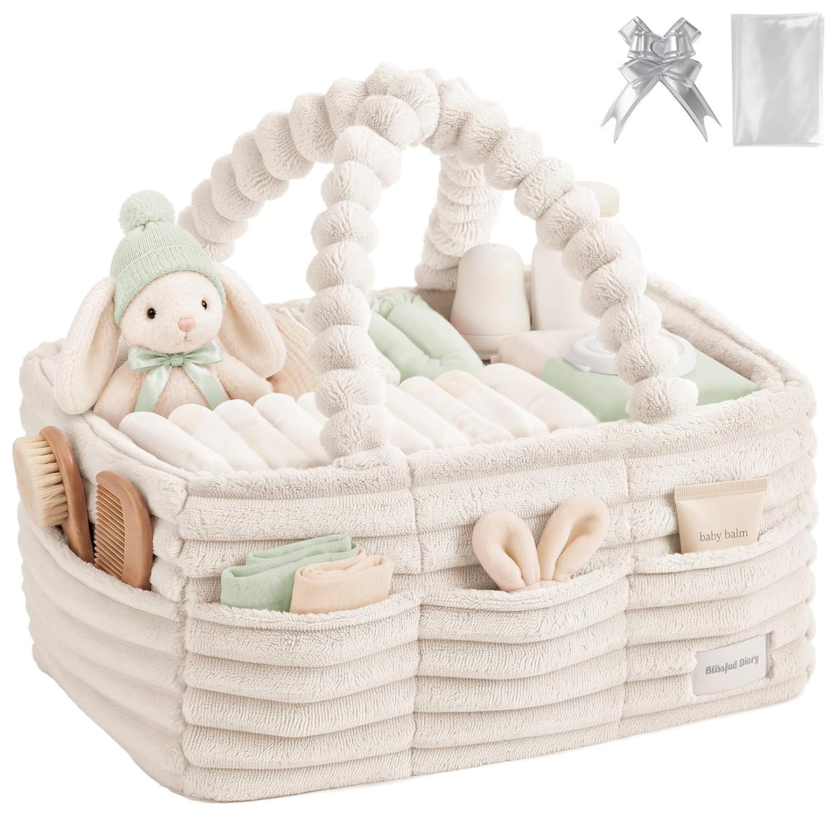 Blissful Diary Flannel Diaper Caddy Organizer & Gift Packaging, Cream Beige