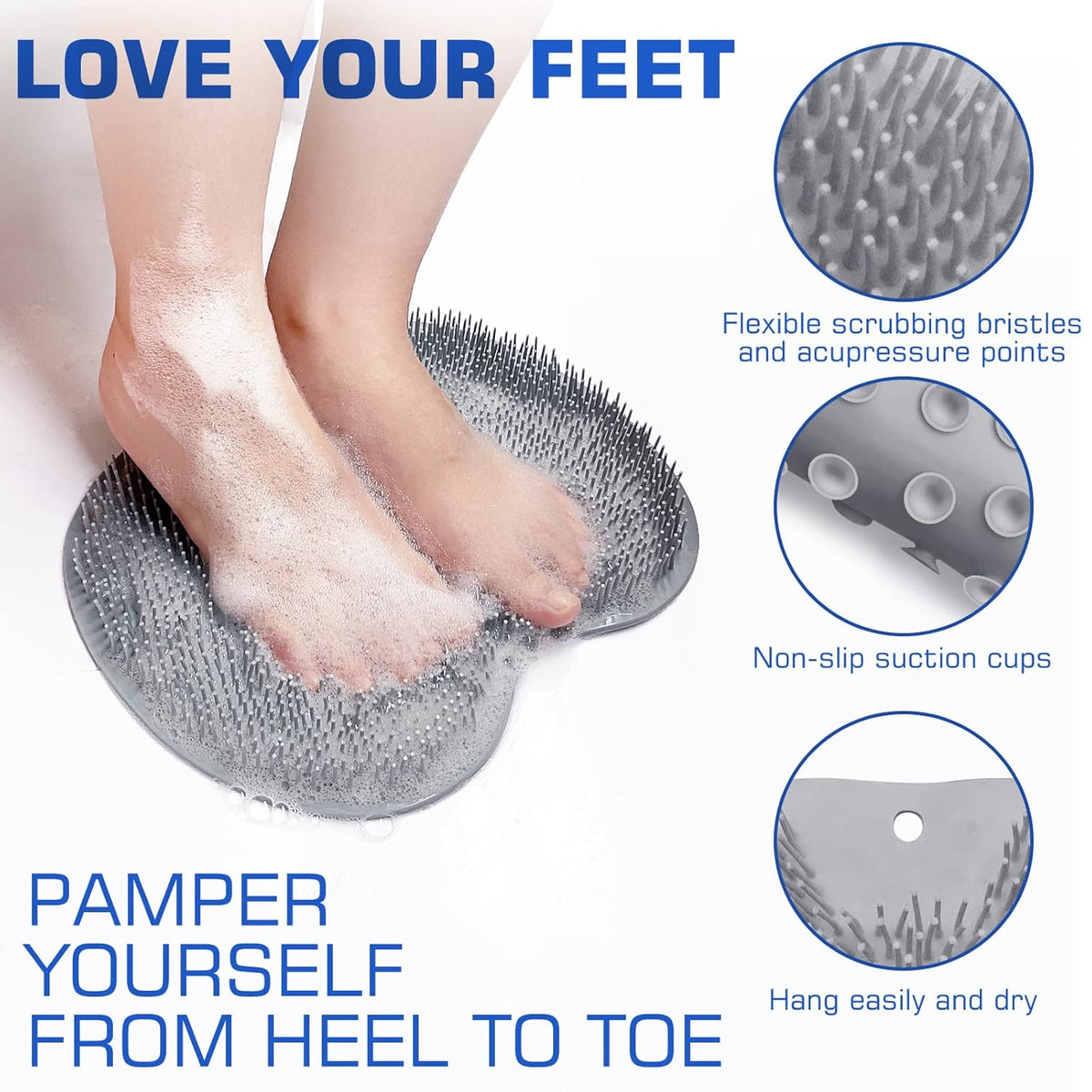 Shower Foot Scrubber Mat Back Washer Exfoliating Bath Wash Pad Wall Mounted