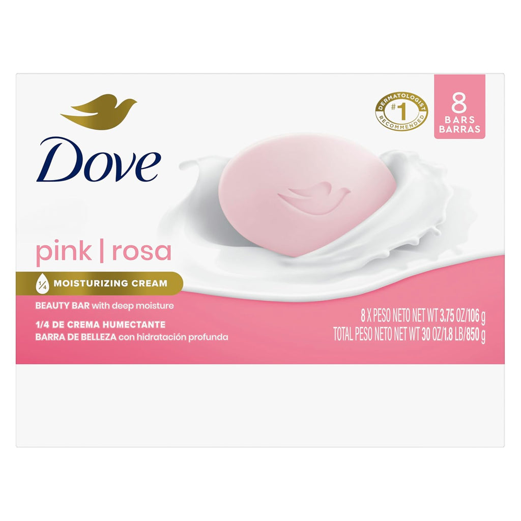 Dove Beauty Bar Soap Pink Rosa, 8 Bars for Soft, Smooth Skin, Cleans &