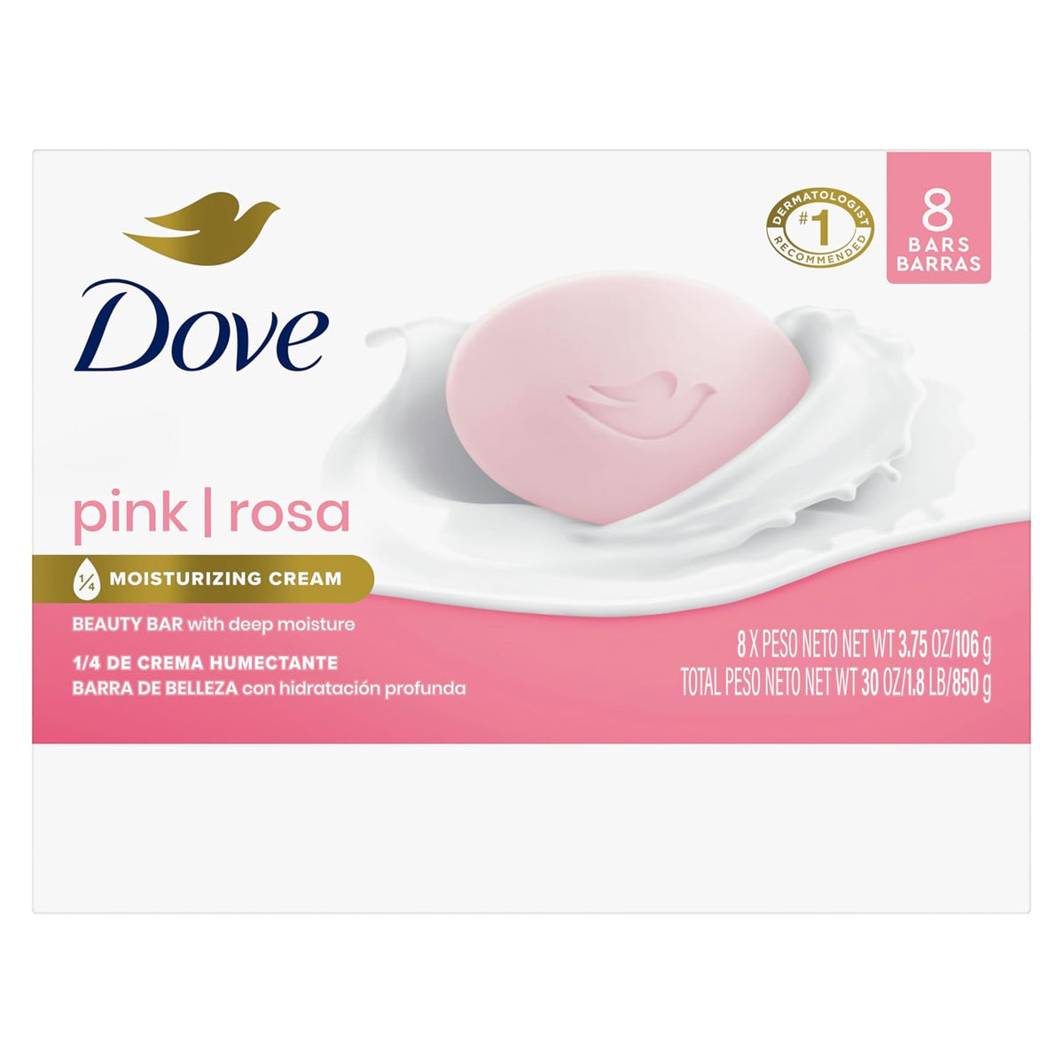 Dove Beauty Bar Soap Pink Rosa, 8 Bars for Soft, Smooth Skin, Cleans &