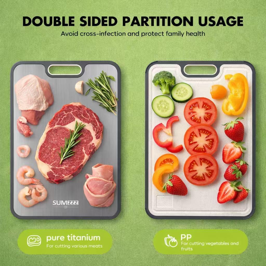 Sumzzz Titanium Cutting Board for Kitchen, Non Toxic 2-in-1 Cutting Board