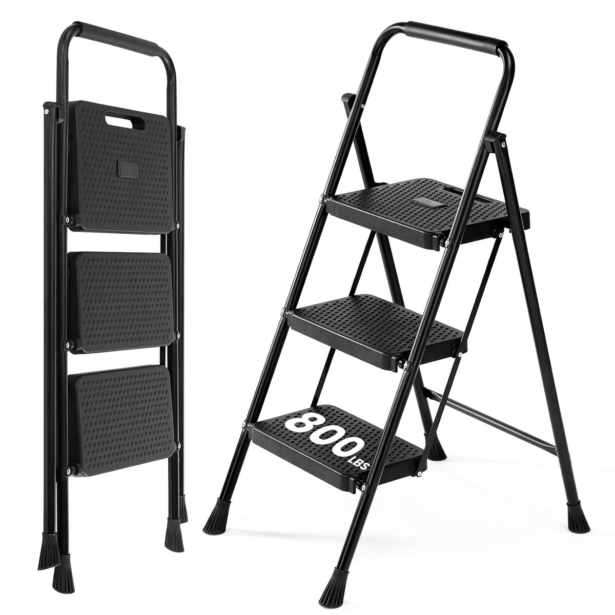 OLIXIS 3 Step Ladder, 800lbs Foldable Step Stool with Anti-Slip Pedal