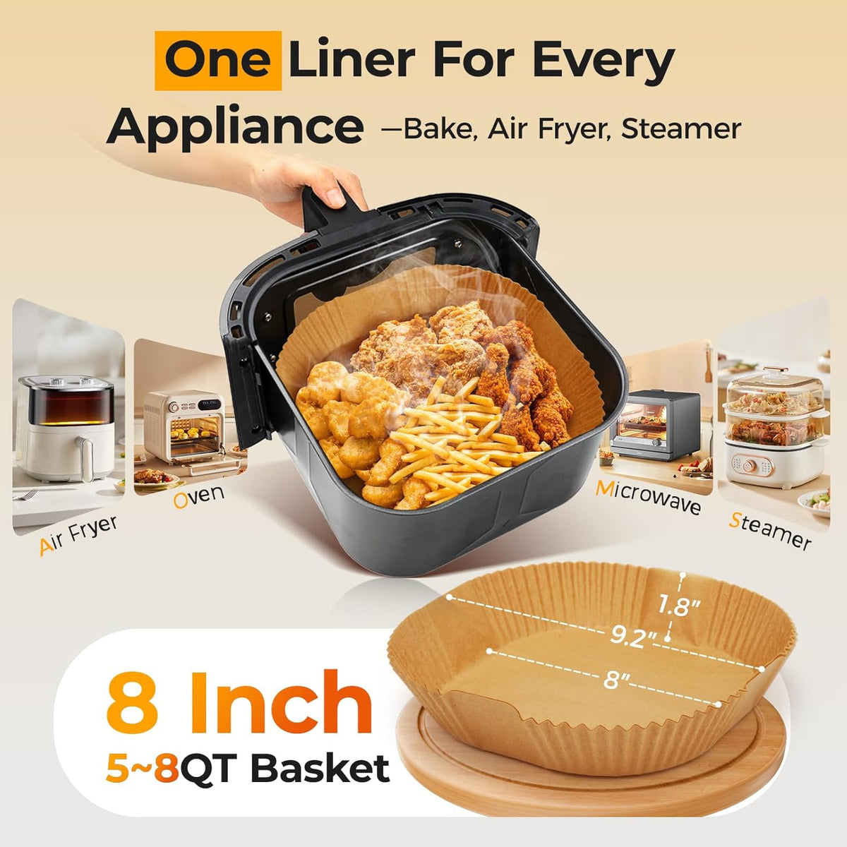 Air Fryer Paper Liners, 125Pcs Parchment Paper, Air Fryer Liners Disposable