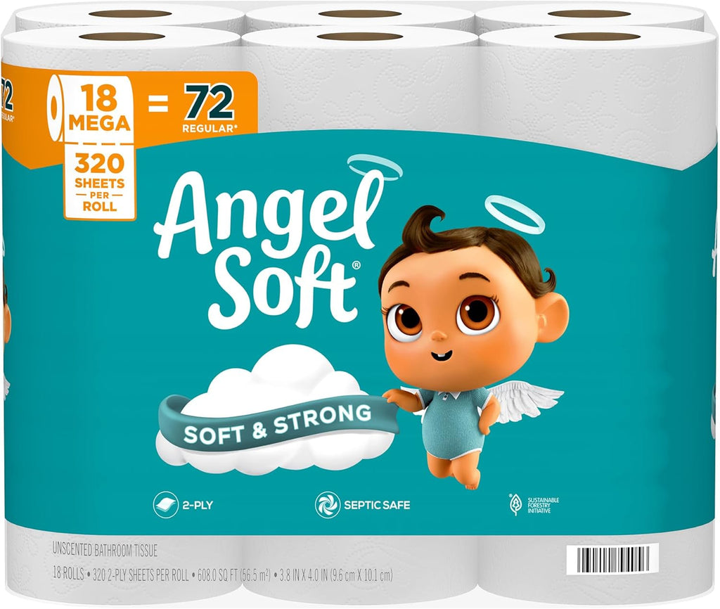 Angel Soft Toilet Paper, 18 Mega Rolls = 72 Regular Rolls, Soft and Strong