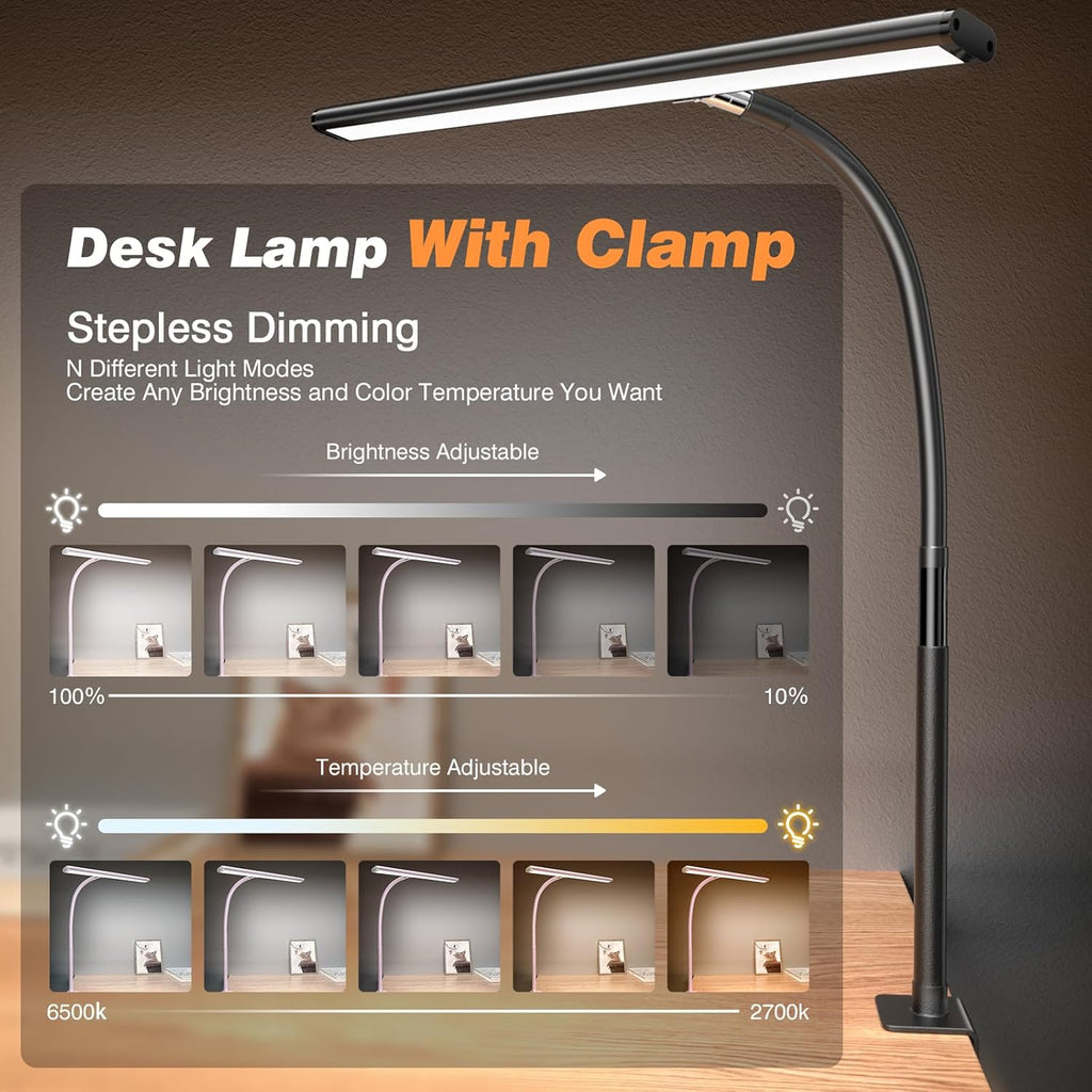 Airlonv LED Desk Lamp for Office Home, Eye-Caring Desk Light with Stepless