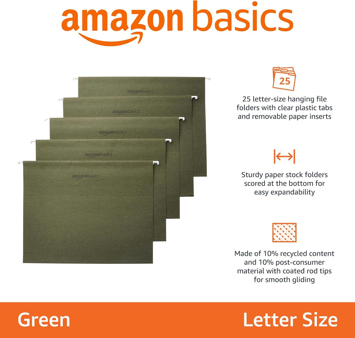 Amazon Basics Hanging Organizer File Folders for Efficient Filing, Sturdy