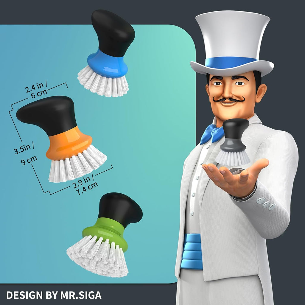 MR.SIGA Dish Scrub Brush, Palm Brush Dish Scrubber with Ergonomic Grip