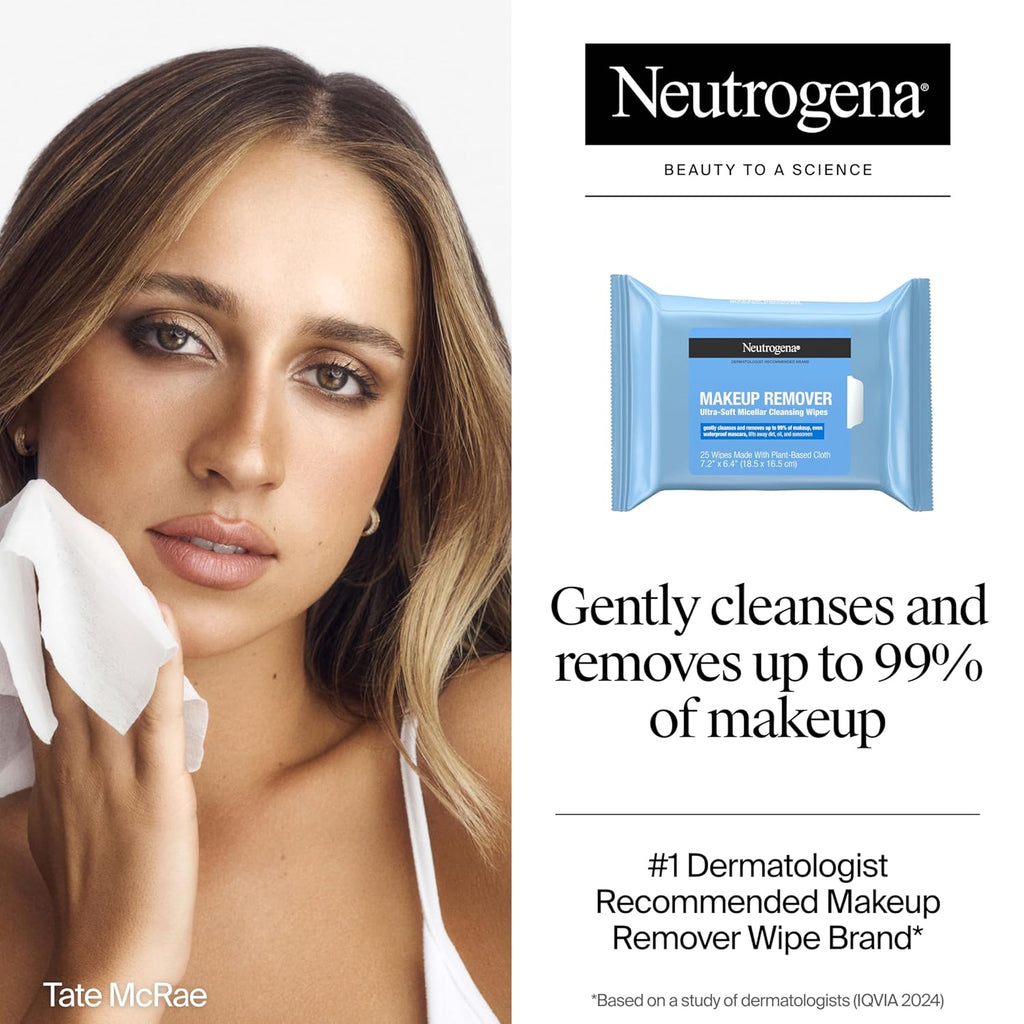 Neutrogena Makeup Remover Wipes Micellar Alcohol-Free Face Towelettes Remove