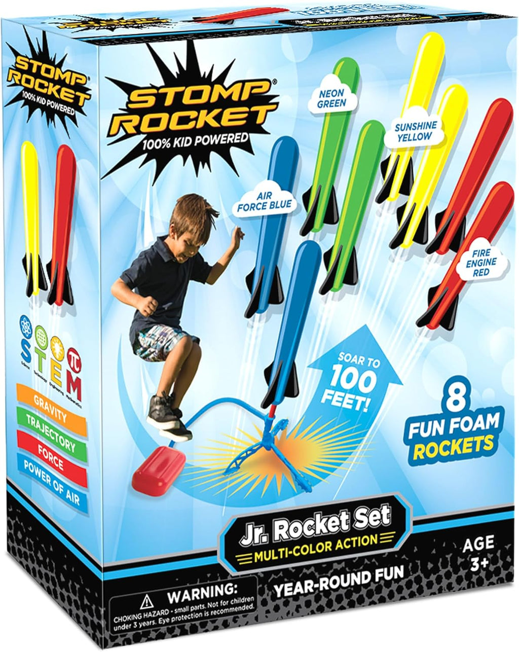 Stomp Rocket Jr Multi-Color Rocket Launcher for Kids, 8 Rockets - Fun Outdoor