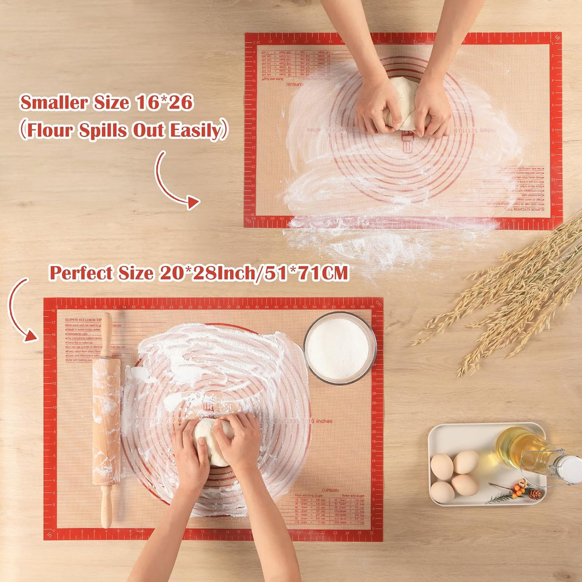 Non-slip Silicone Pastry Mat Extra Large with Measurements 28''By 20'' for