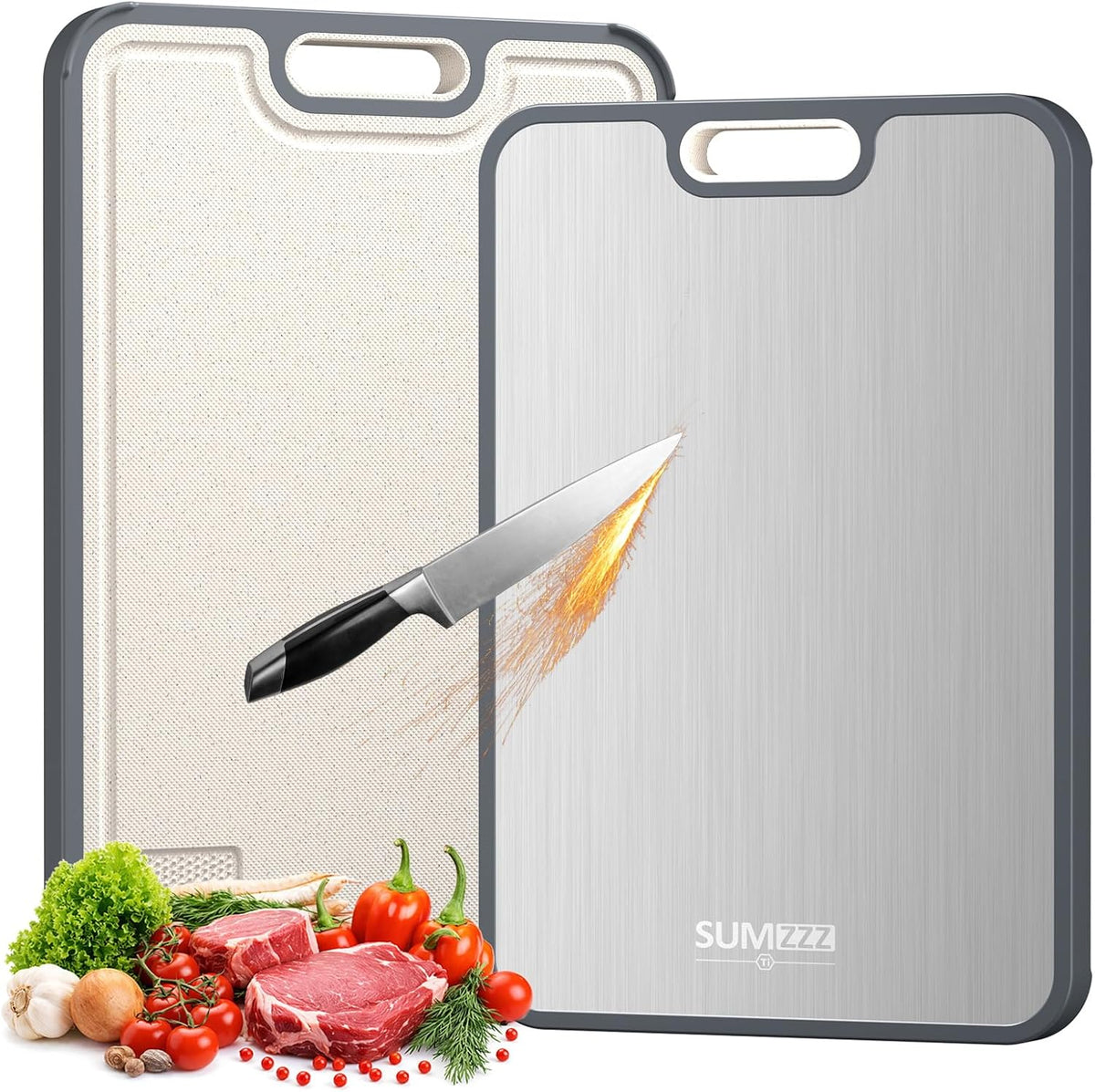 Sumzzz Titanium Cutting Board for Kitchen, Non Toxic 2-in-1 Cutting Board