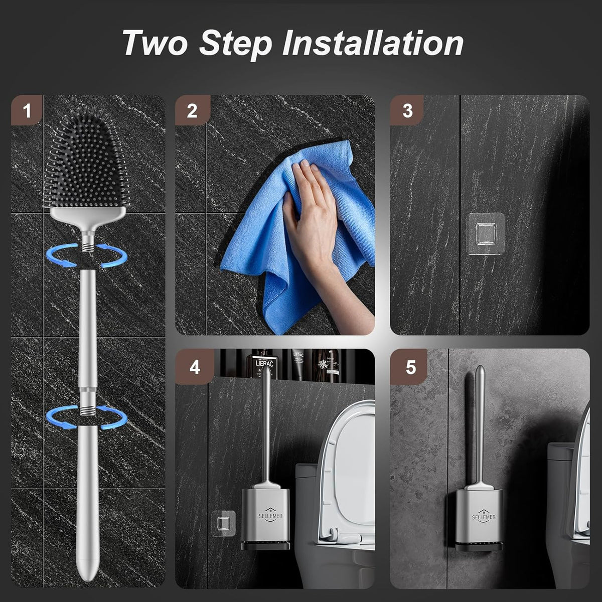 Sellemer Toilet Brush and Holder Set - Flexible Toilet Bowl Brush Head with