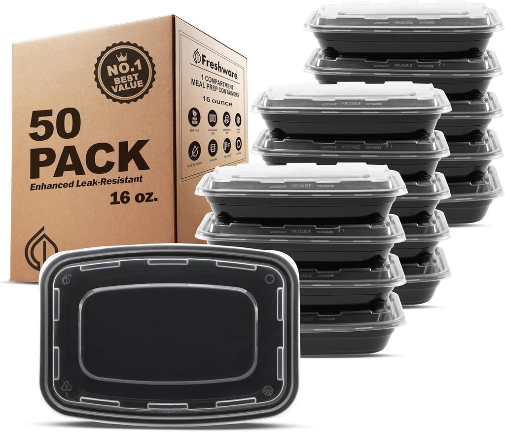 Freshware Meal Prep Containers 50 Pack 1 Compartment Food Storage Containers