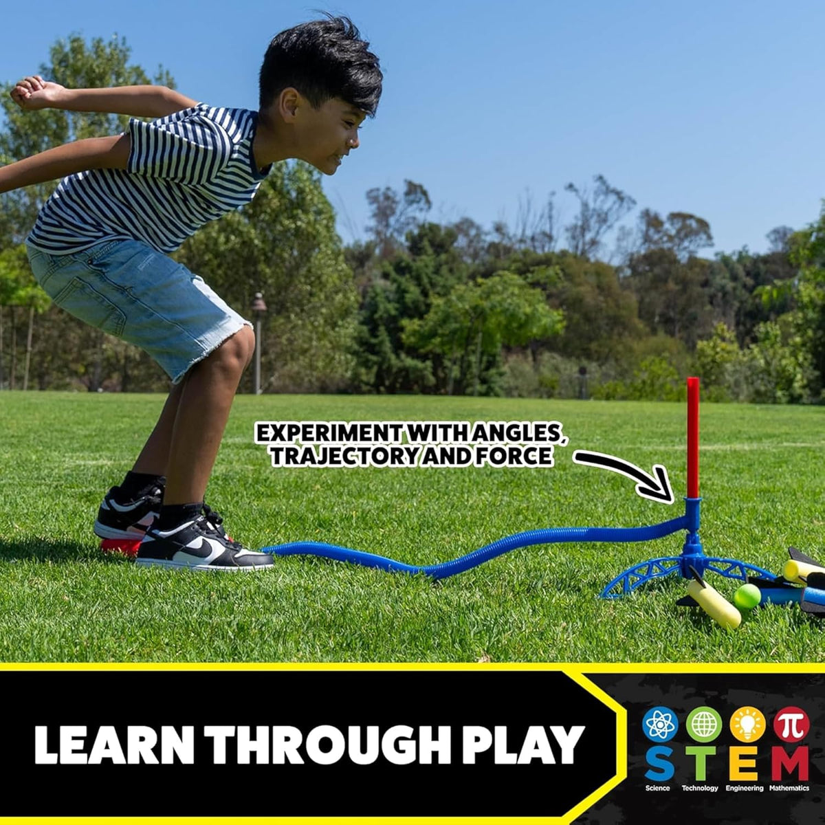Stomp Rocket Jr Multi-Color Rocket Launcher for Kids, 8 Rockets - Fun Outdoor