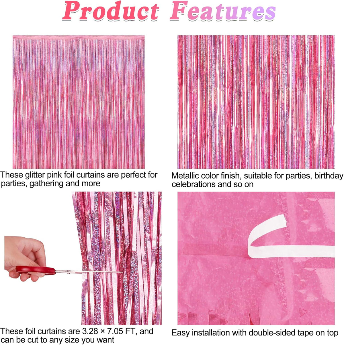 2 Pack Glitter Pink Backdrop, 3.28 FT x 7.05 FT Birthday Party Decorations