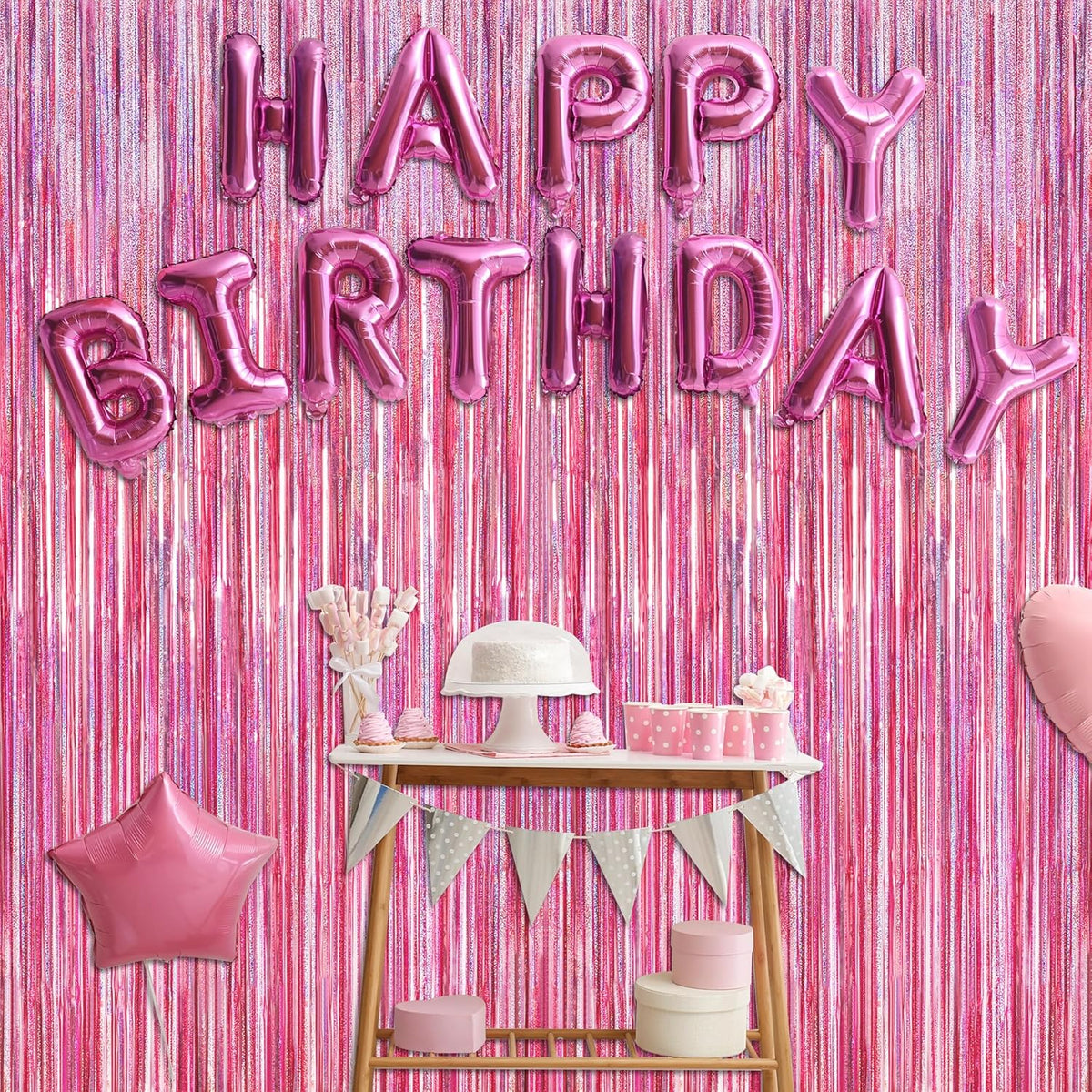 2 Pack Glitter Pink Backdrop, 3.28 FT x 7.05 FT Birthday Party Decorations